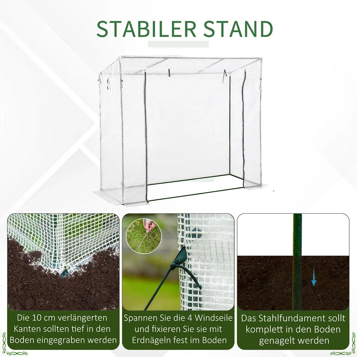 Gewächshaus Treibhaus Tomatenhaus mit 2 Fenstern Frühbeet 200x73x168cm Weiß - 0