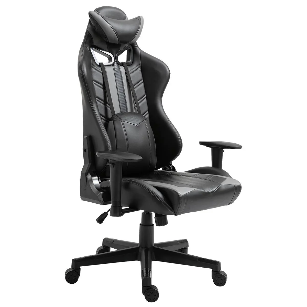 Gamingstuhl mit Wippenfunktion Bürostuhl höhenverstellbar 160° Neigungswinkel Schaumstoff Kunstleder Nylon Schwarz+Grau - 0