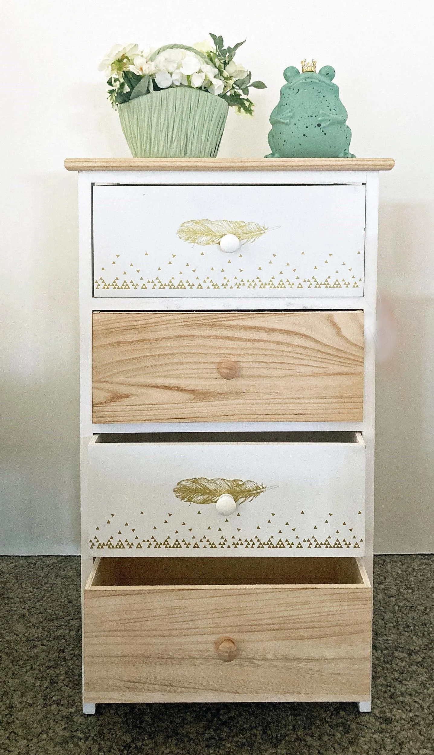 Kommode aus Holz mit 4 Schubladen weiss und Natur - 1