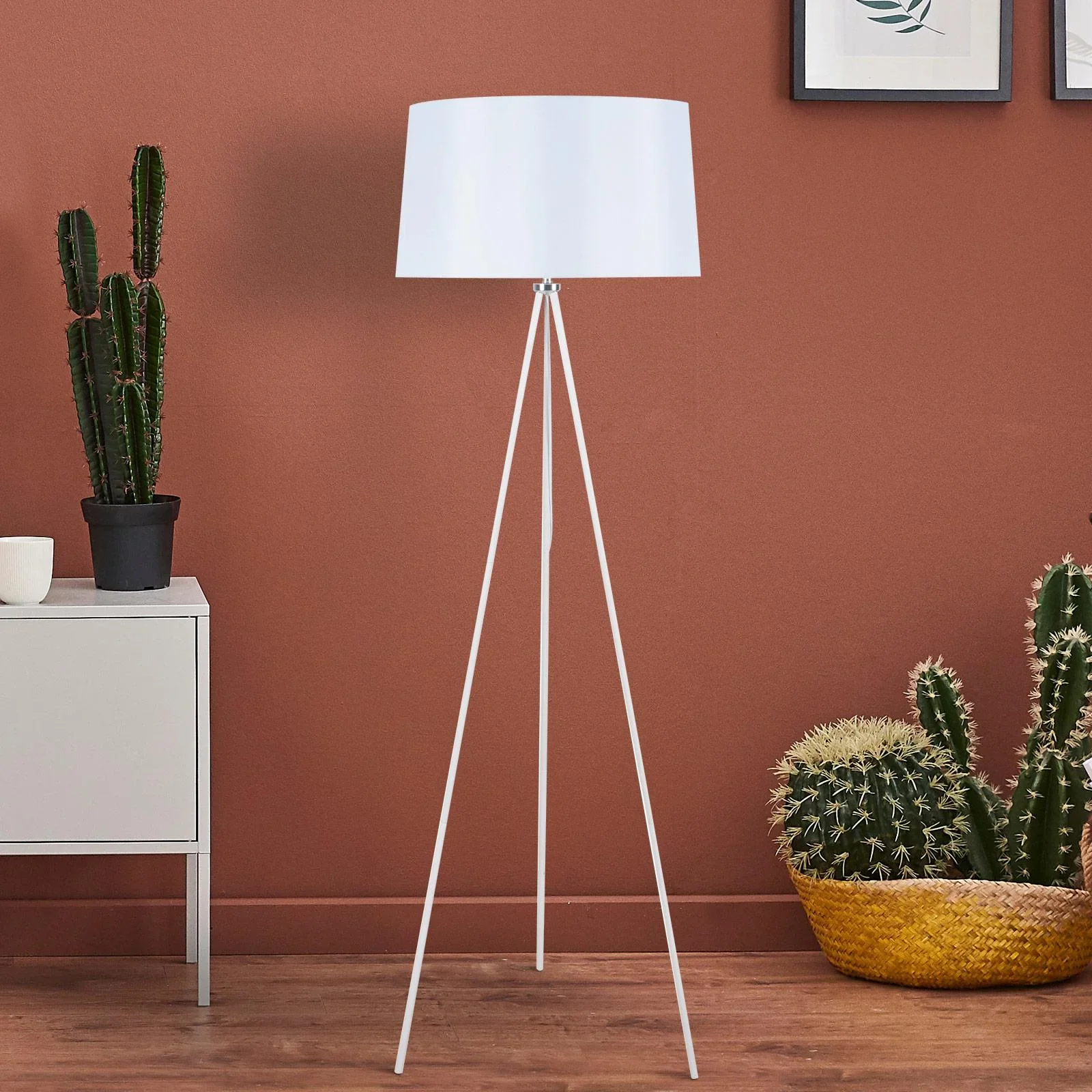 Stehlampe Tripod Schlafzimmer Standleuchte Stehleuchte 40W Metall weiß ?48 x 156 cm - 0