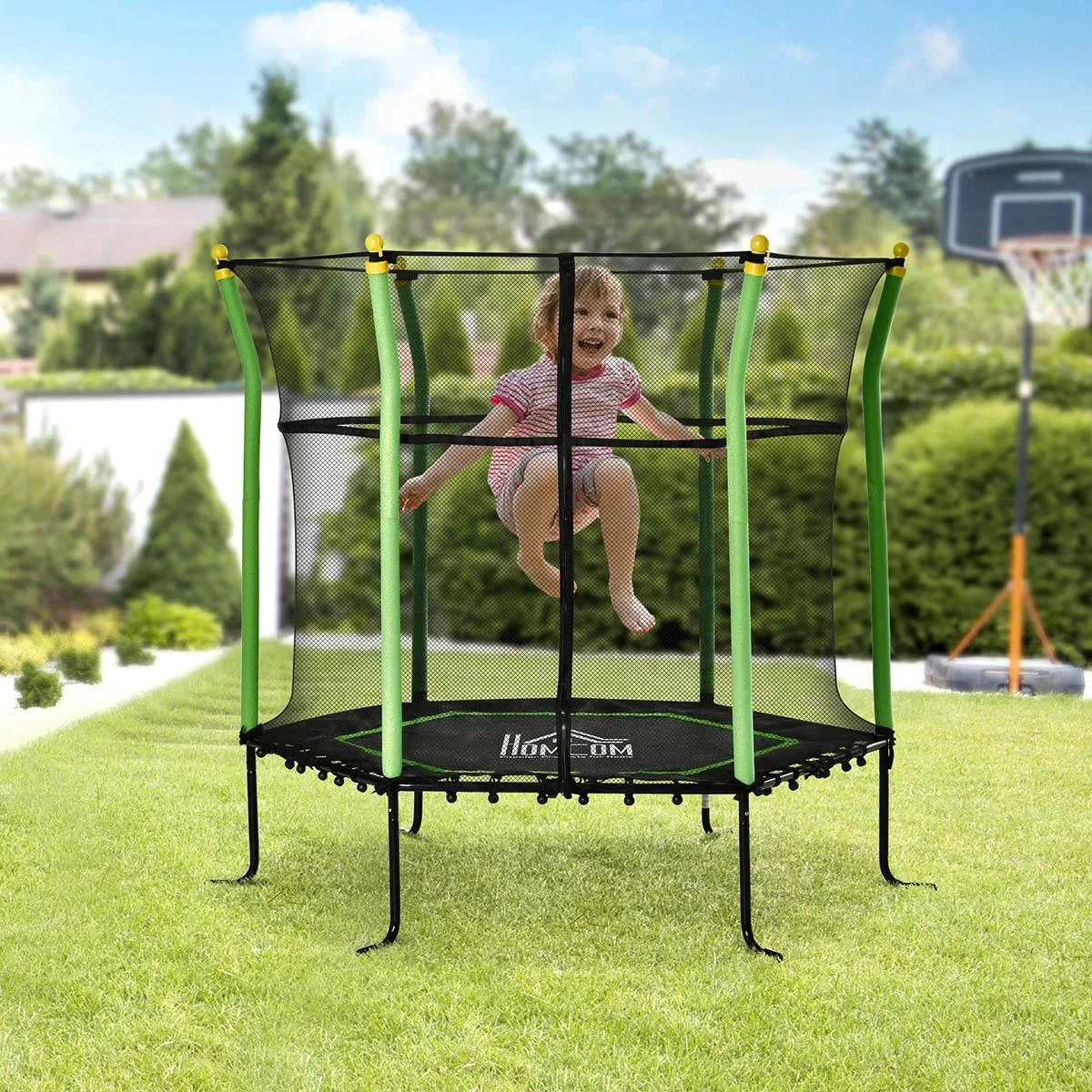 Trampolin für Kinder mit Sicherheitsnetz Stahl grün 163,5H cm bis zu 60 kg - 1