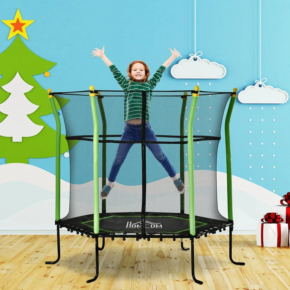 Trampolin für Kinder mit Sicherheitsnetz Stahl grün 163,5H cm bis zu 60 kg - 2