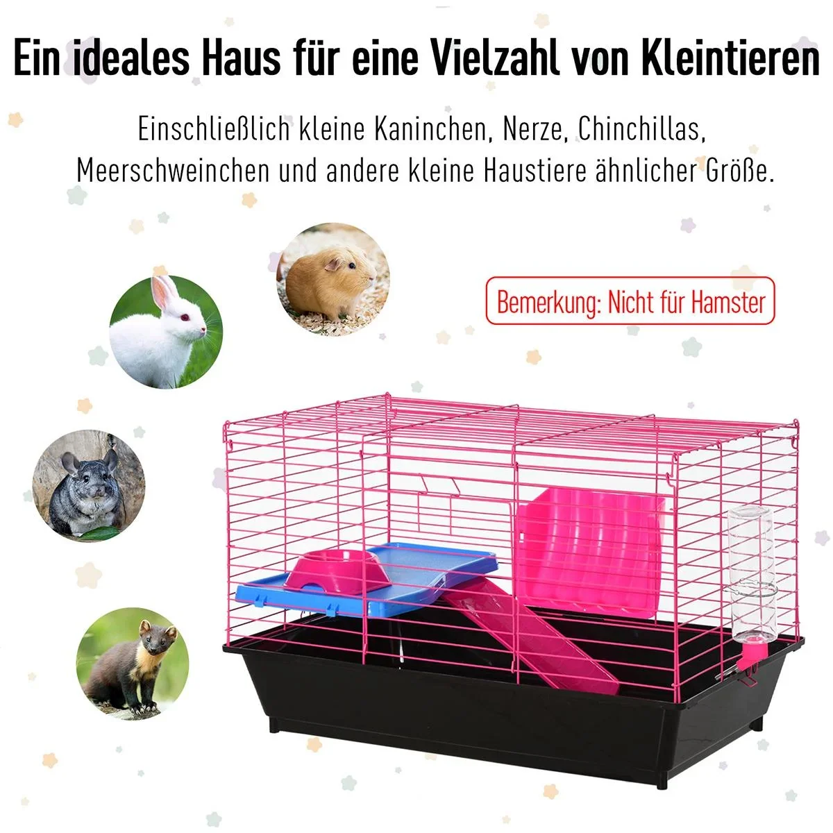 Kleintierkäfig mit Zubehör blau/pink - 0