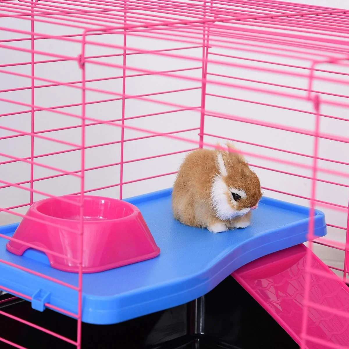 Kleintierkäfig mit Zubehör blau/pink - 1