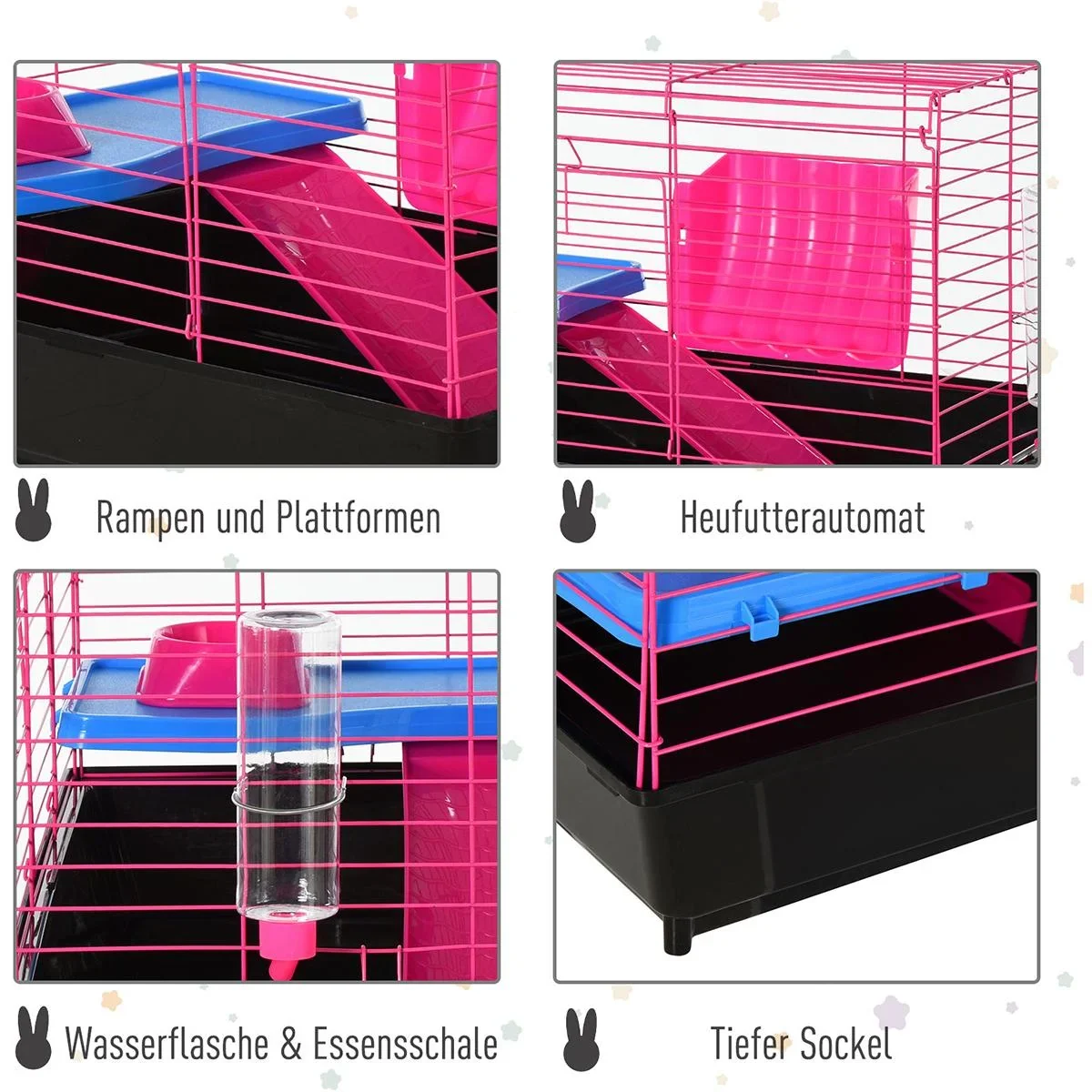 Kleintierkäfig mit Zubehör blau/pink - 2