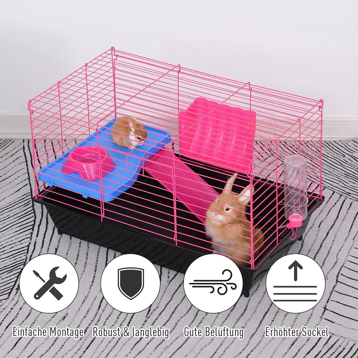 Kleintierkäfig mit Zubehör blau/pink - 3
