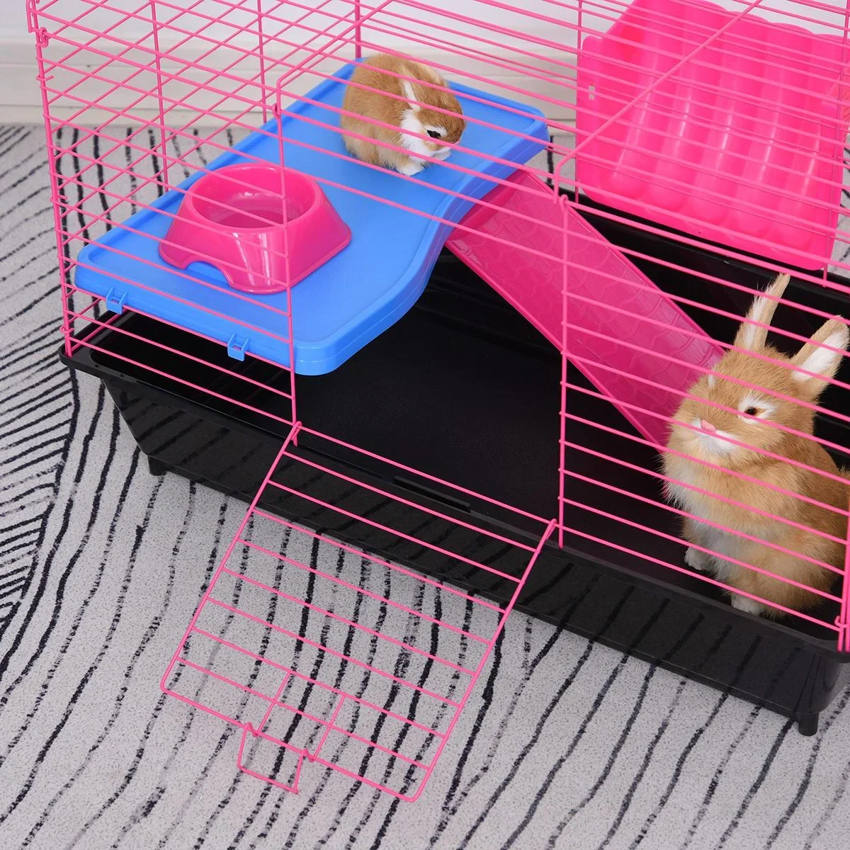Kleintierkäfig mit Zubehör blau/pink - 4