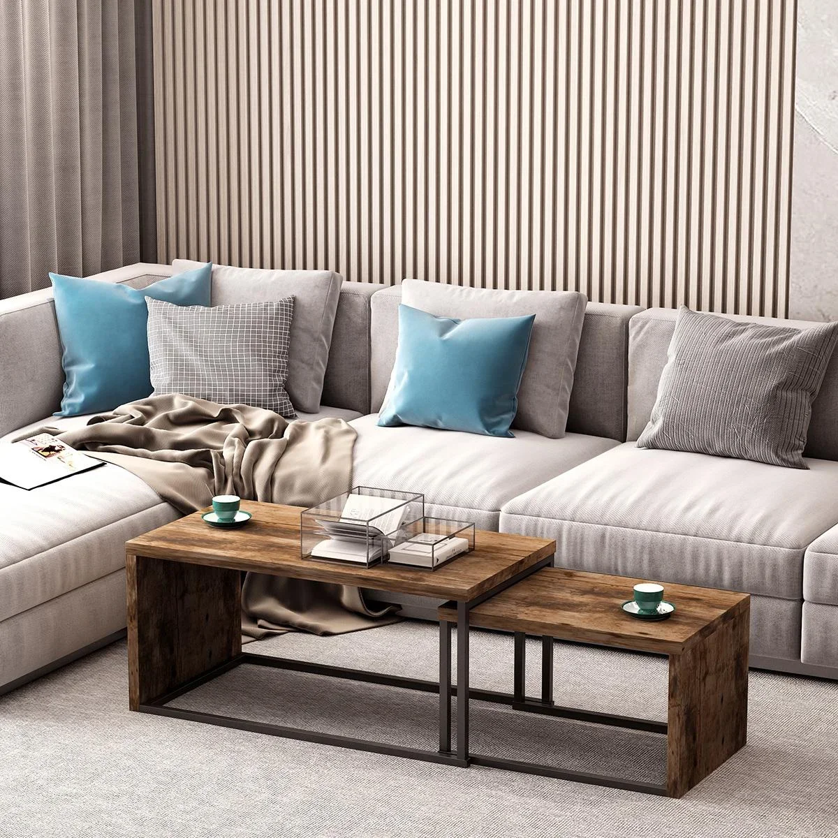 2er-Set Couchtisch Satztisch Sofatisch Beistelltisch Kaffeetisch verschiedene Formen multifunktional elegant schlicht Me - 0