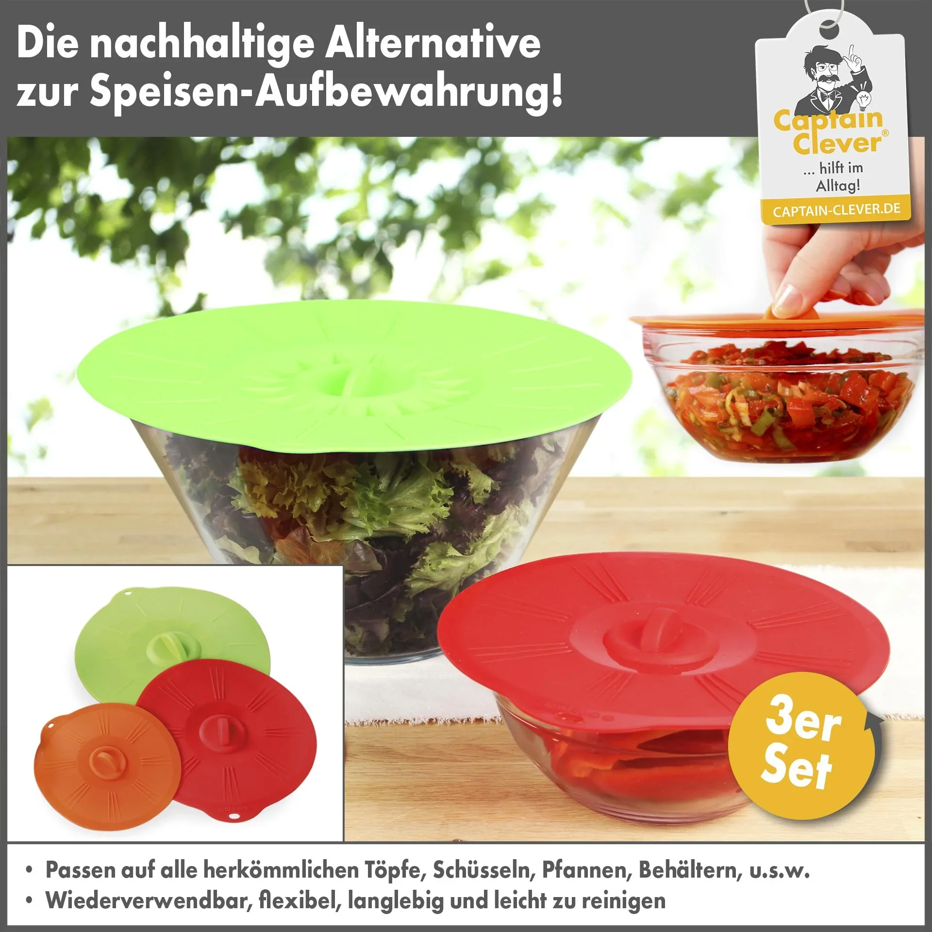 Aufbewahrungsdeckel aus Silikon, groß, 3 Stück - 2