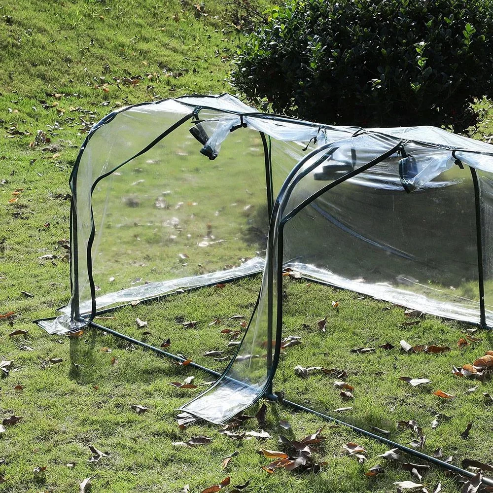 Folientunnel mit 3 Türen transparent/dunkelgrün - 1
