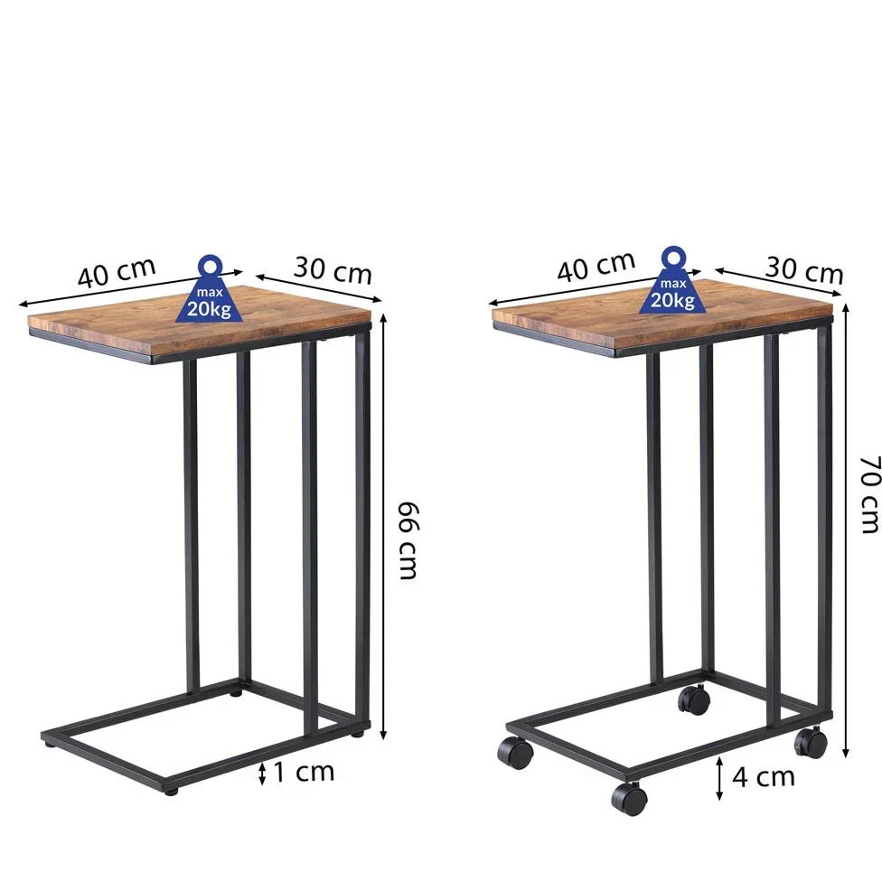 Beistelltisch - auf Rädern - Industrial - 70 x 40 x 30 cm - Schwarz/Braun - 1
