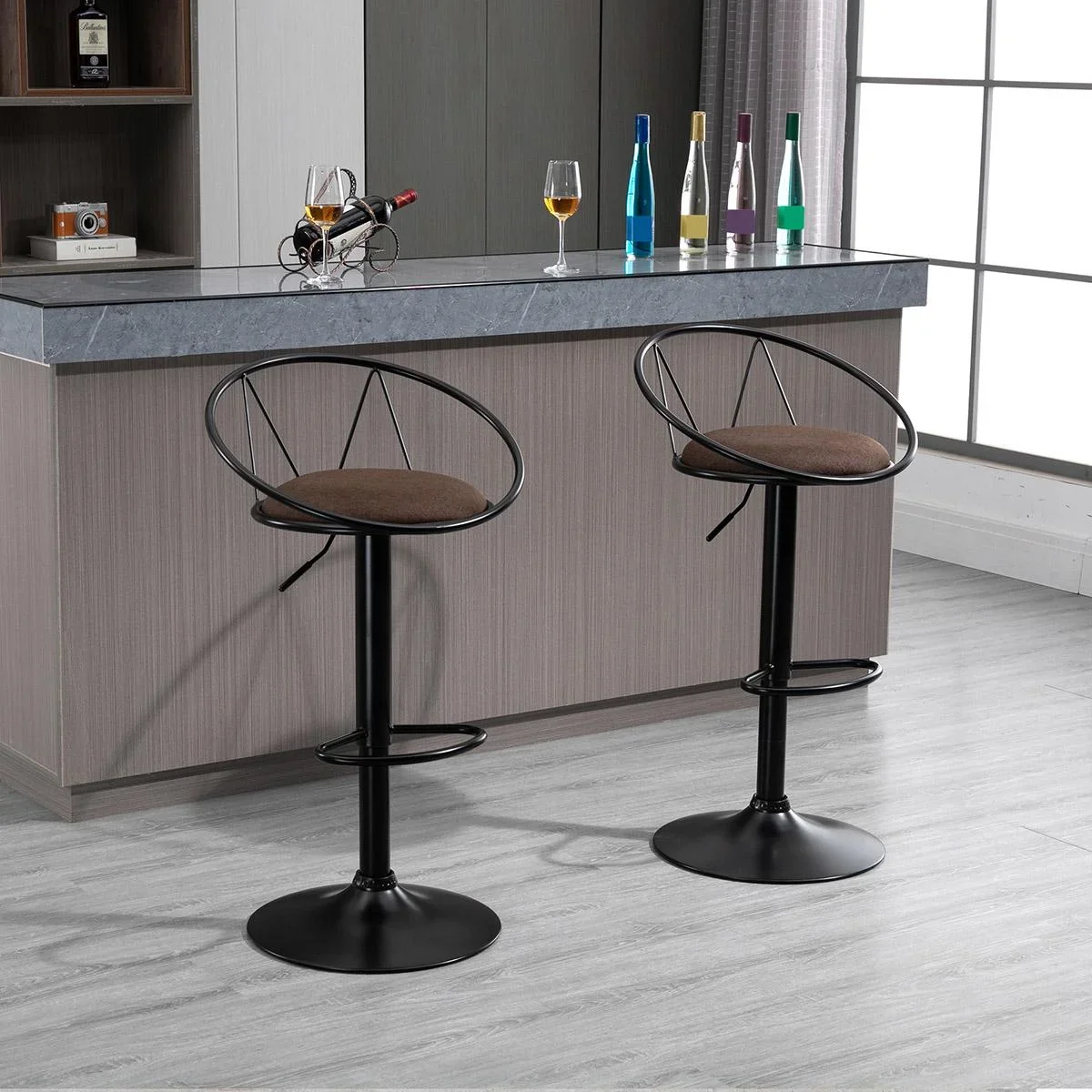 2er-Set Barhocker Drehstühle Barstühle Arbeitshocker Bürohocker Verstellbare Höhe 360° schwenkbar mit rutschfesten Gummi - 1