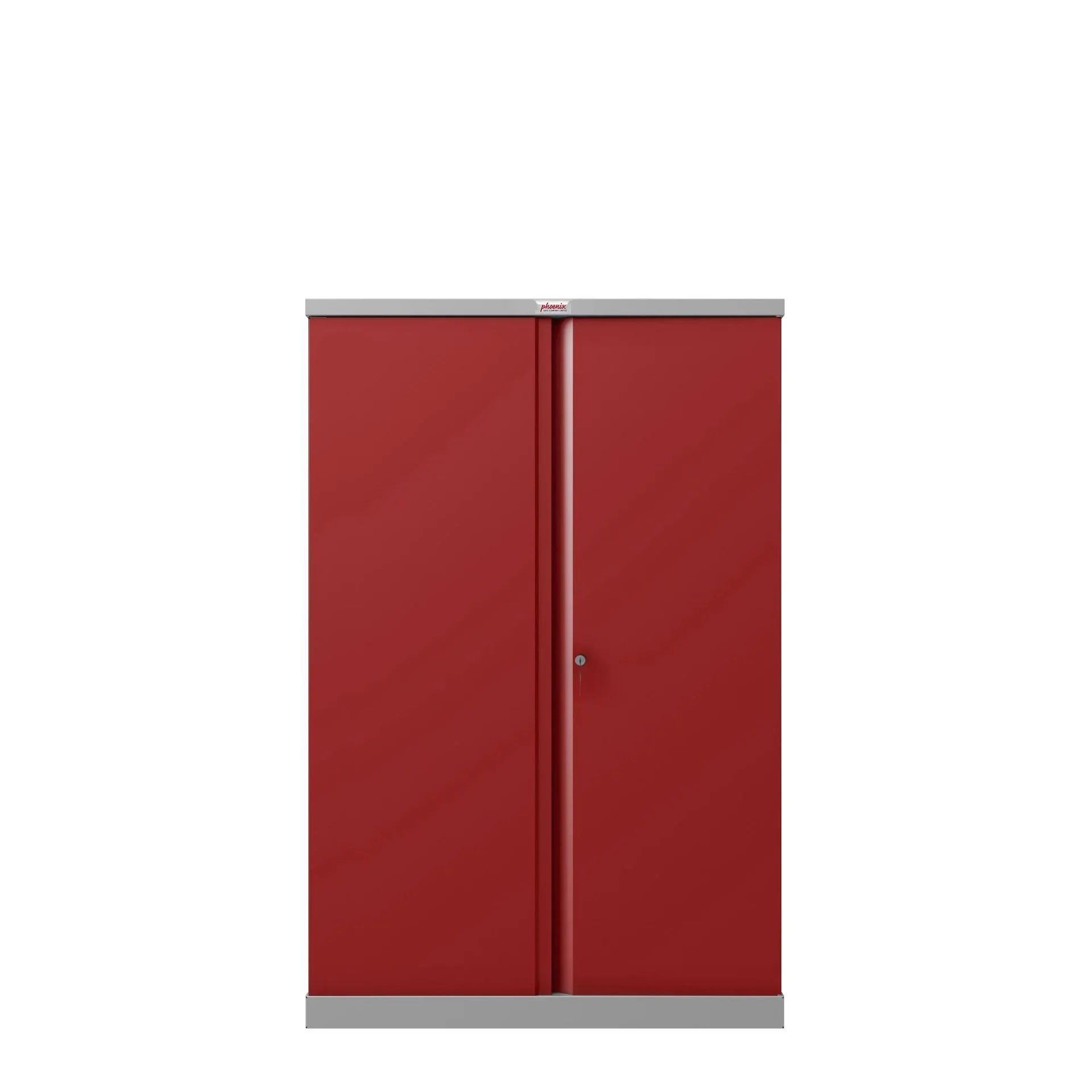 Aufbewahrungsschrank SCL-Serie aus Stahl mit 2 Türen und 3 Regalen mit Schlüsselschloss, grau-rot - 1