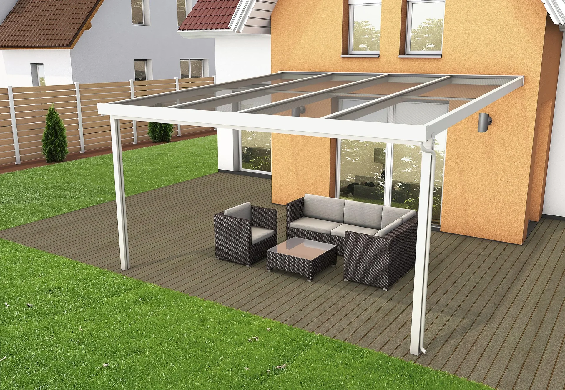 Terrassendach Premium, weiß, 4102 x 4060 mm - Klima blue - 1