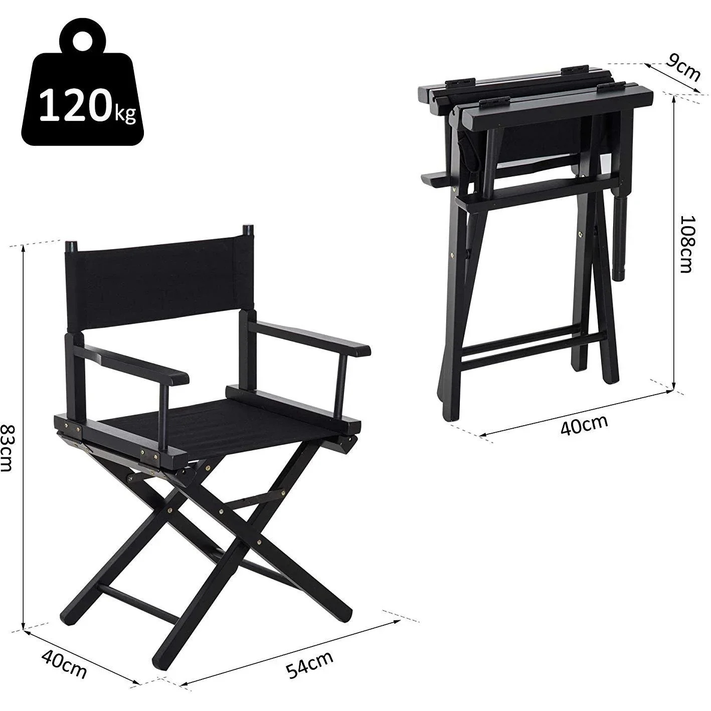Gartenstuhl Klappbar Regiestuhl Landhaussessel H83cm Buche Schwarz - 2