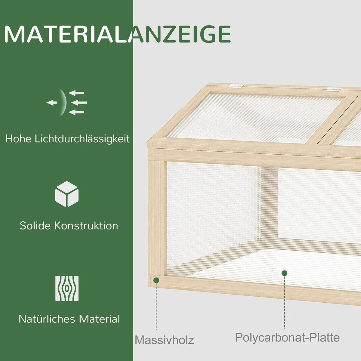 Frühbeet Gewächshaus Treibhaus Frühbeetkasten Pflanzenbeet mit Abdeckung aus Holz und Polycarbonat wetterfest Natur 102 - 1