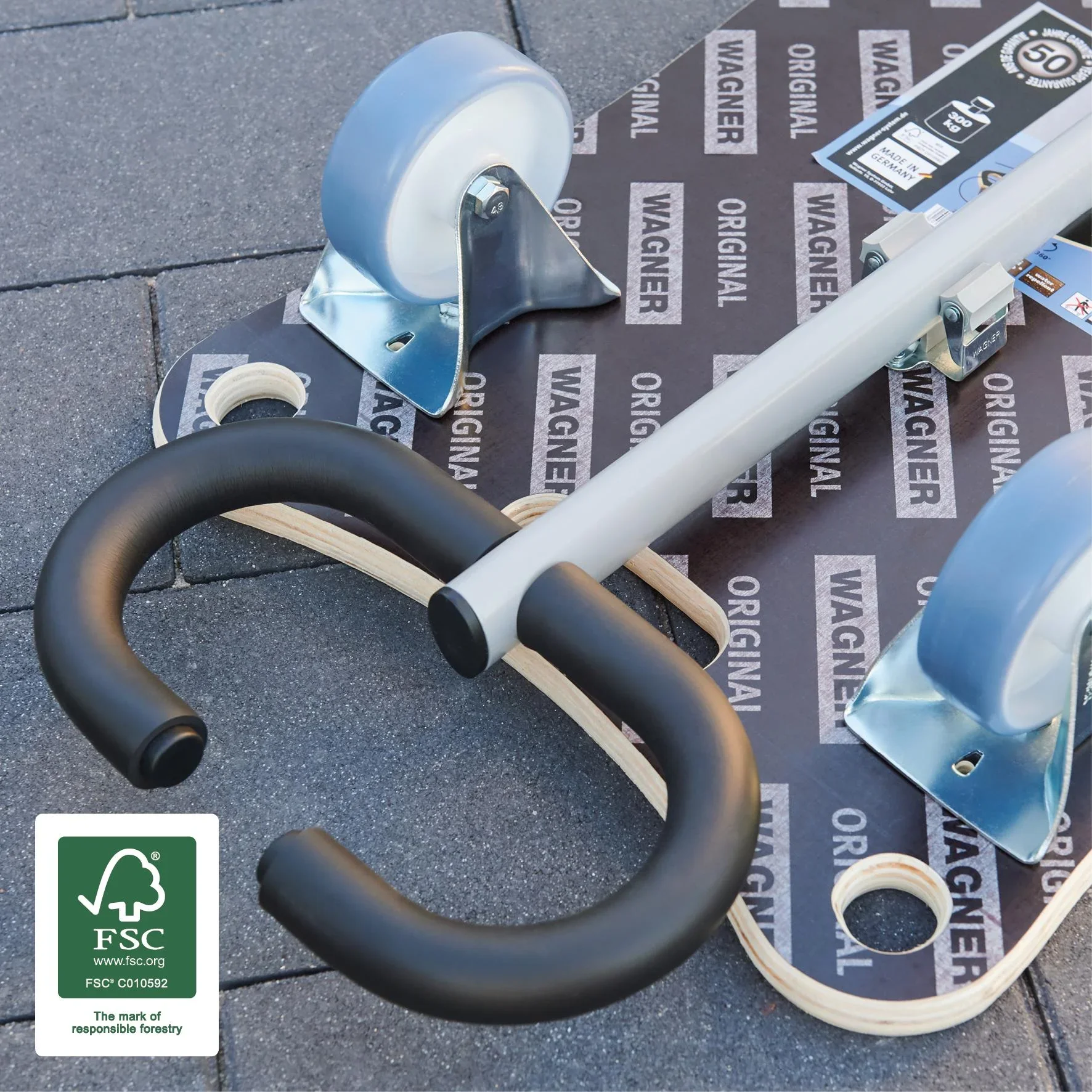 Transporthilfe MM 1187, 80 x 40 x 14,5 cm, softe Rollen Ø 100 mm, Rollenlager, Multiplex FSC®, Tragkraft 300 kg - 5