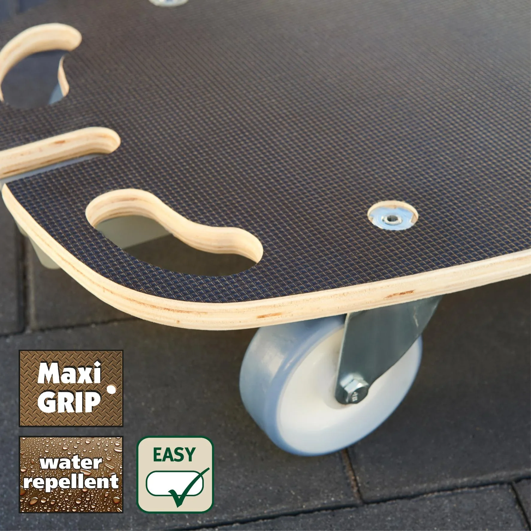 Transporthilfe MM 1187, 80 x 40 x 14,5 cm, softe Rollen Ø 100 mm, Rollenlager, Multiplex FSC®, Tragkraft 300 kg - 6