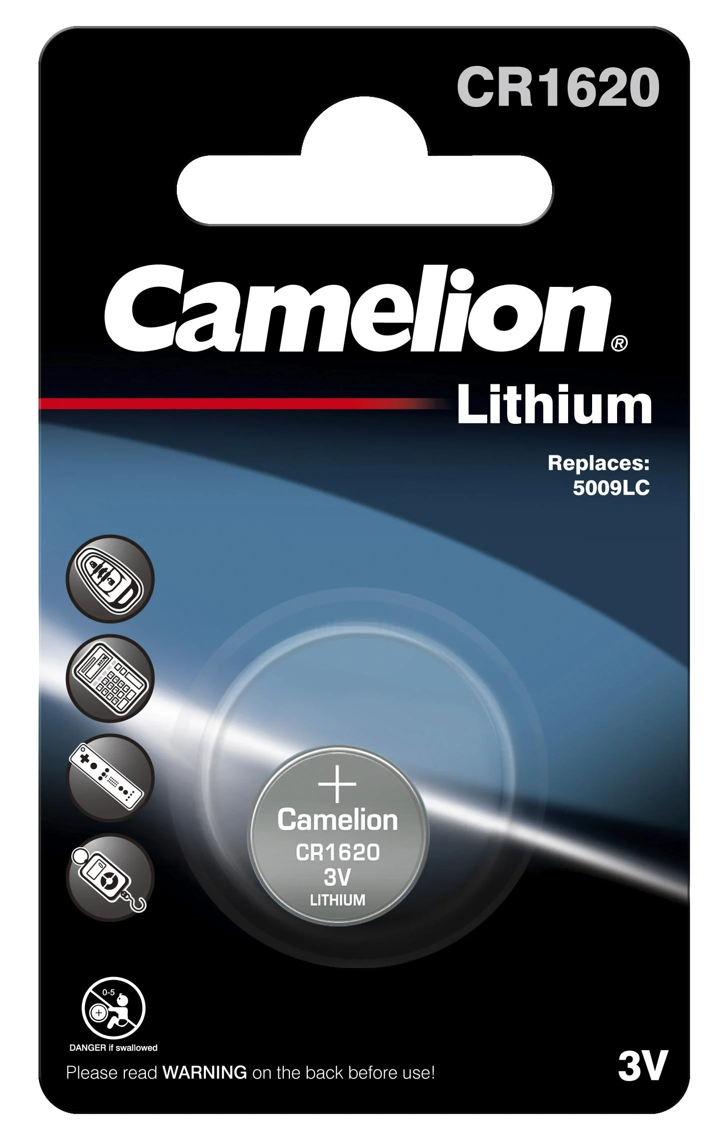 Lithium Knopfzelle CR1620, 3V - 1 Stück - 0