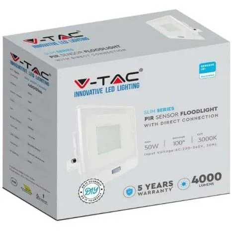 VT-158S LED-Flutlicht mit Sensor - 50 W - 4000 Lm - 3000K - Weiß - 3