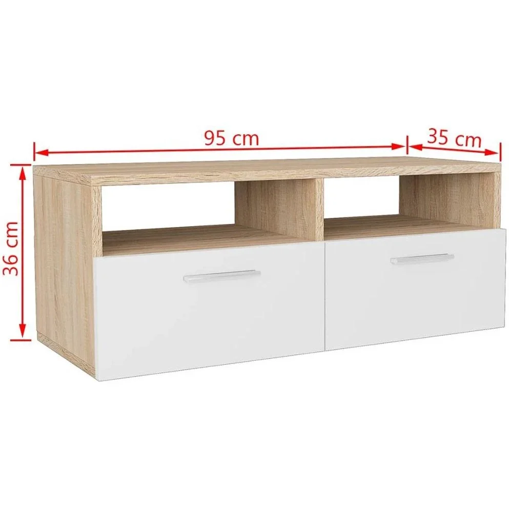 TV-Möbel 95x35x36 cm Spanplatte Eiche Farbe weiß 2 Stück - 0