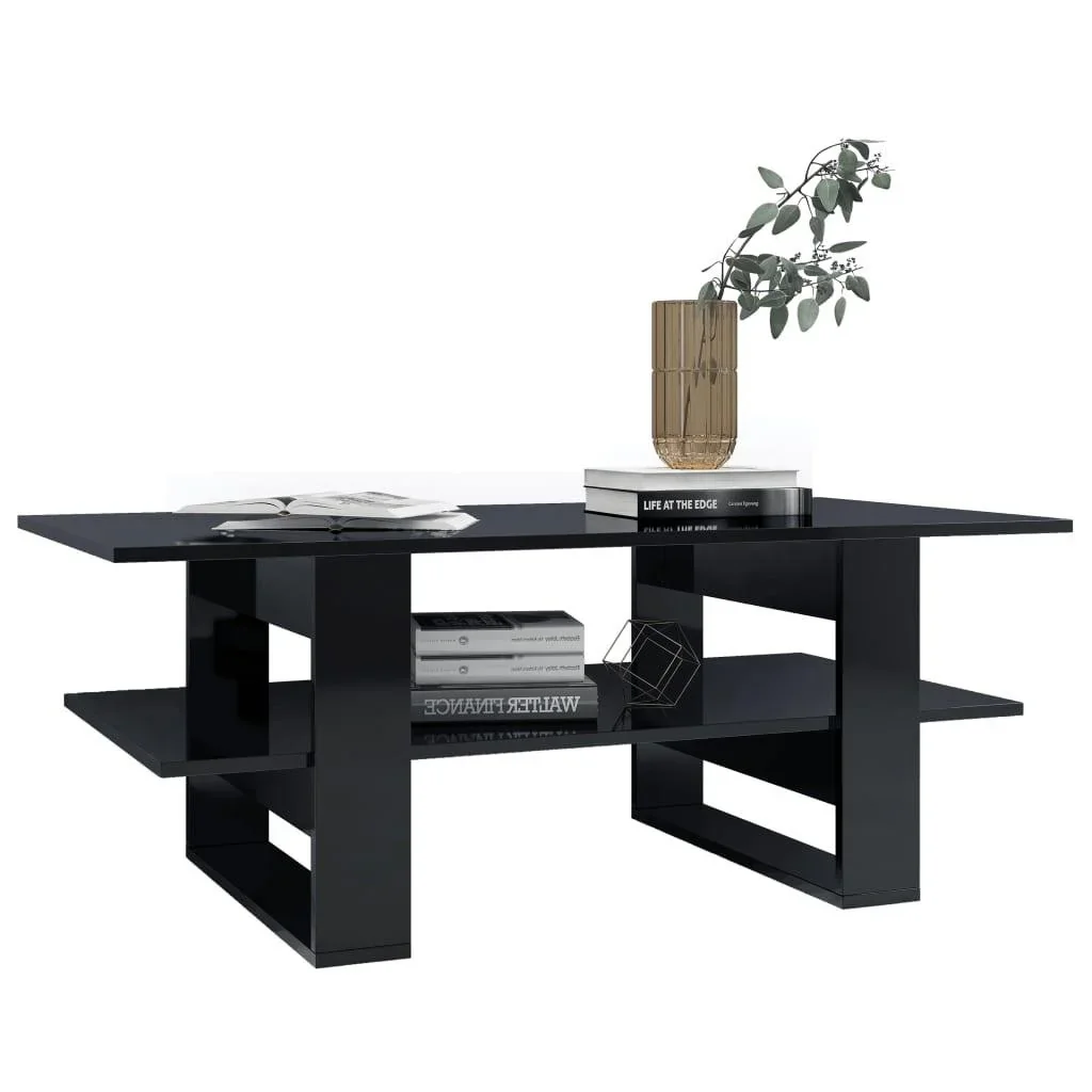 Couchtisch 110x55x42 cm Hochglanz schwarz Spanplatte - 0