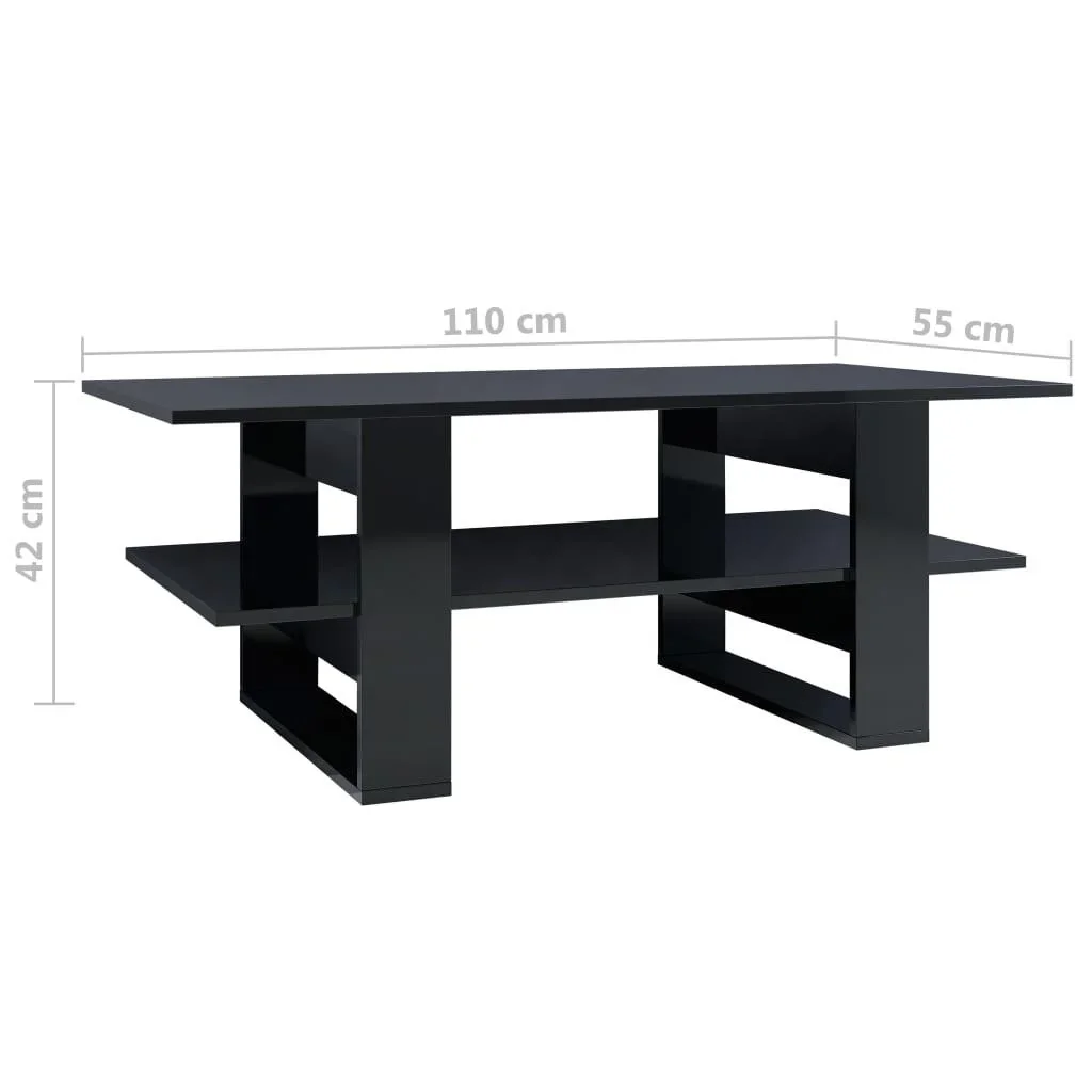 Couchtisch 110x55x42 cm Hochglanz schwarz Spanplatte - 4