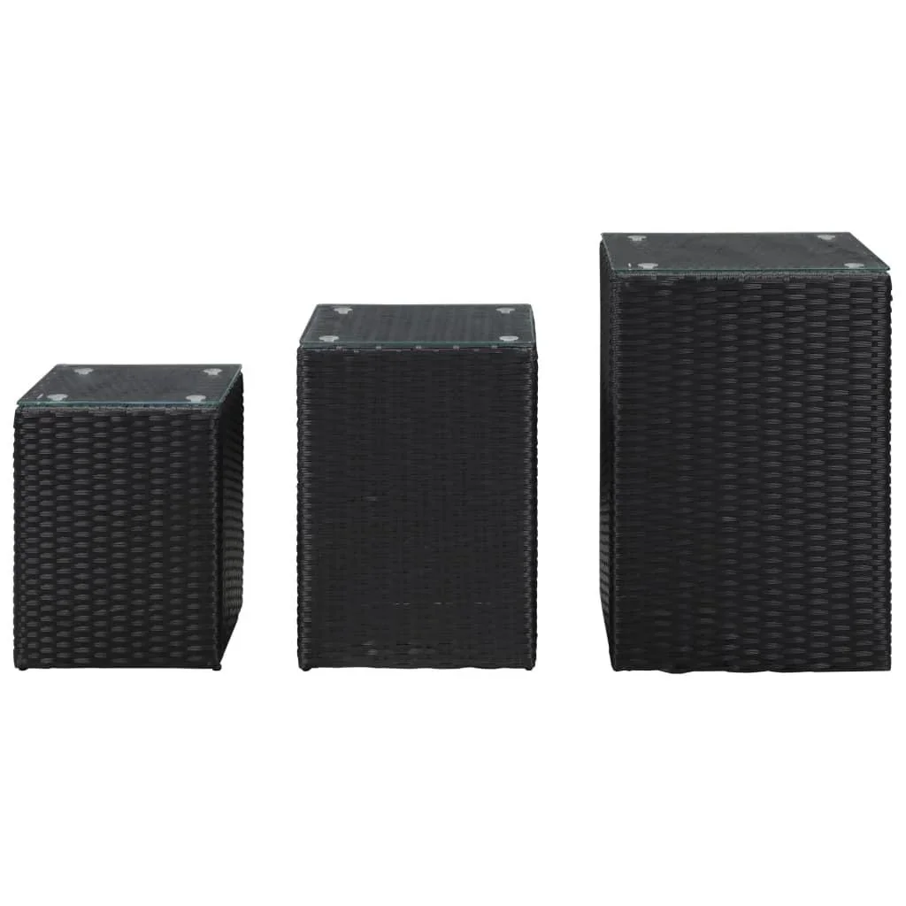 3-teiliges Beistelltisch-Set mit Glasplatte poly rattan schwarz - 0