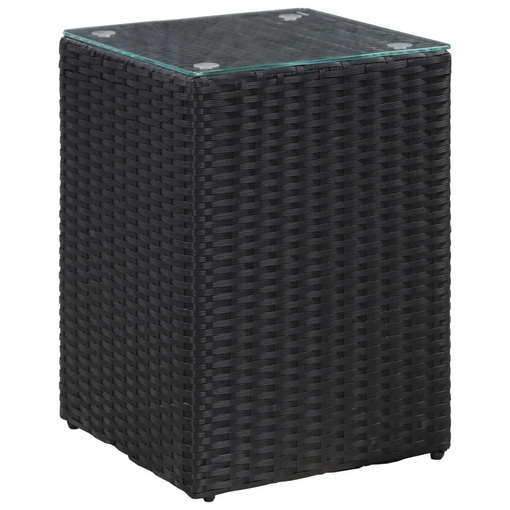 3-teiliges Beistelltisch-Set mit Glasplatte poly rattan schwarz - 3