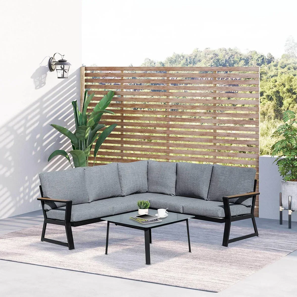 Garten-Lounge-Set - 3 Stück - Grau - 0