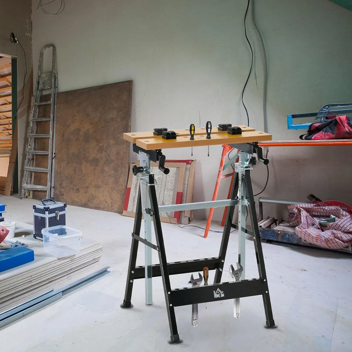 Werkbank mit Winkeleinstelltabelle Werktisch Arbeitstisch Arbeitsplatte höhenverstellbarer Tisch Eisen MDF Beige + Schwa - 2