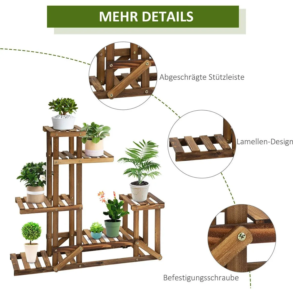 Pflanzenregal 6 Ebenen Vierstufiges Blumenregal Blumentreppe Blumenständer Blumenleiter Massivholz Natur 98 x 28 x 96,5 - 1