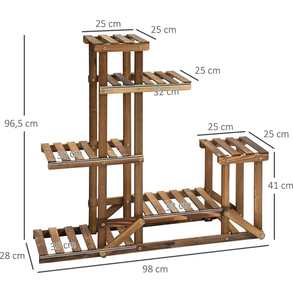Pflanzenregal 6 Ebenen Vierstufiges Blumenregal Blumentreppe Blumenständer Blumenleiter Massivholz Natur 98 x 28 x 96,5 - 3