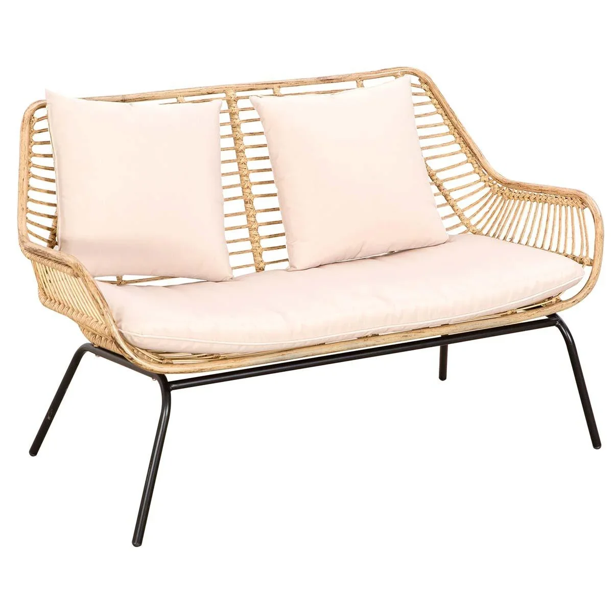 Sitzgruppe, Outdoor Sitzgarnitur, Gartenmöbel Set mit Beistelltisch, Metall, Rattan, Beige, 118 x 69 x 73 cm - 0