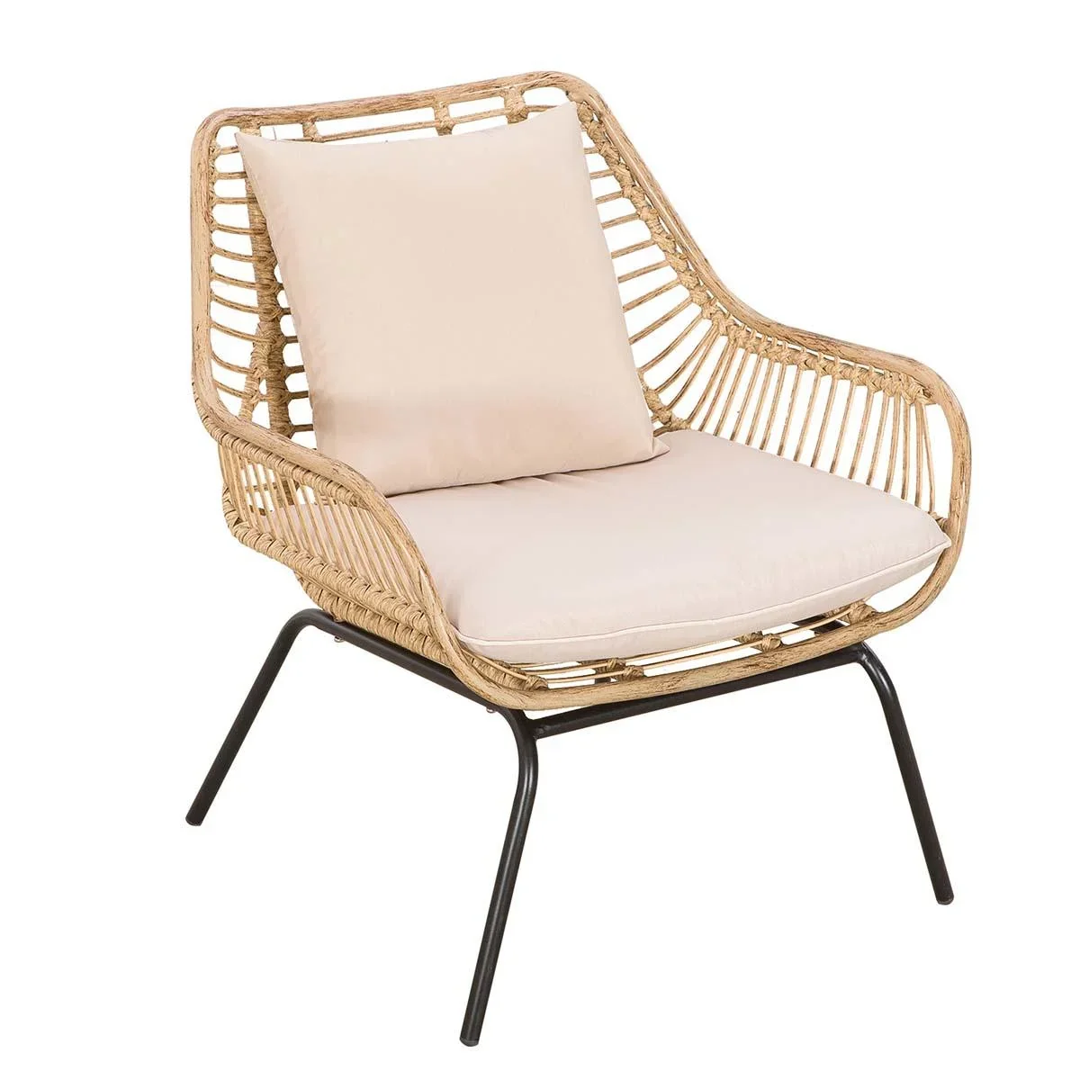 Sitzgruppe, Outdoor Sitzgarnitur, Gartenmöbel Set mit Beistelltisch, Metall, Rattan, Beige, 118 x 69 x 73 cm - 2