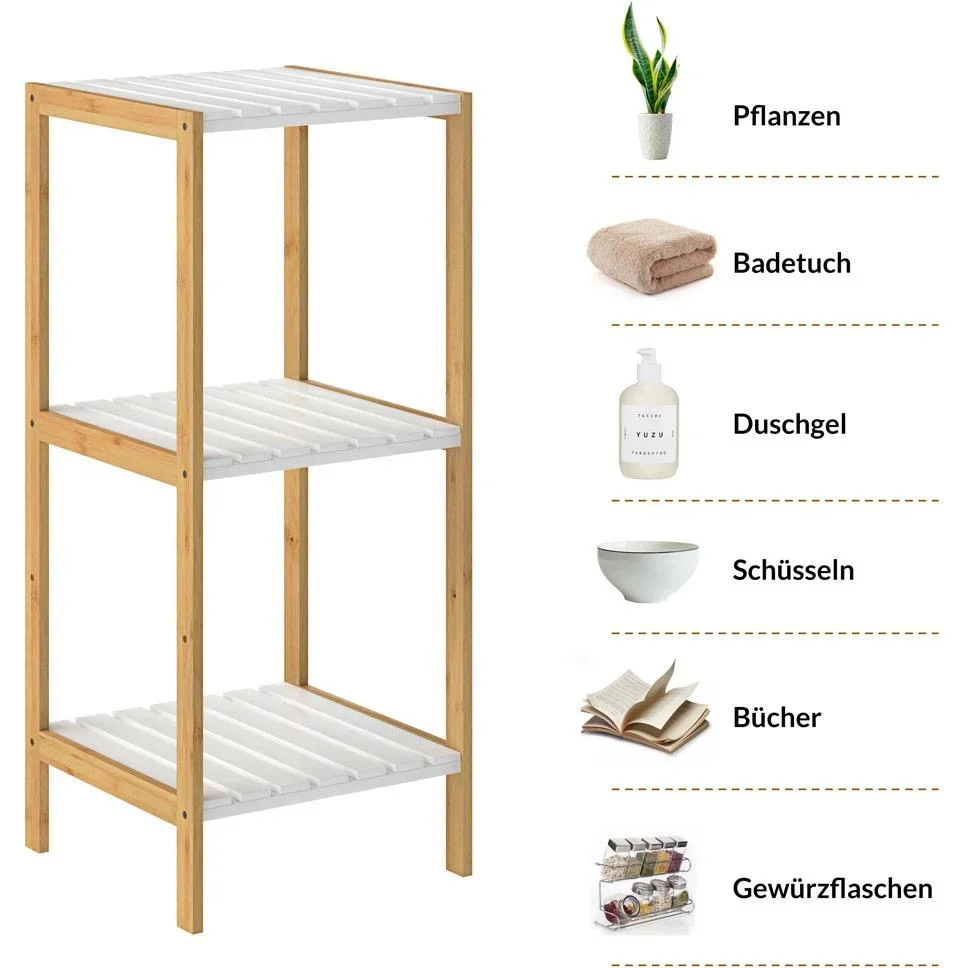 Badezimmerschrank - Bambus - 3 Einlegeböden - 80 x 34 x 33cm - Weiß - 2