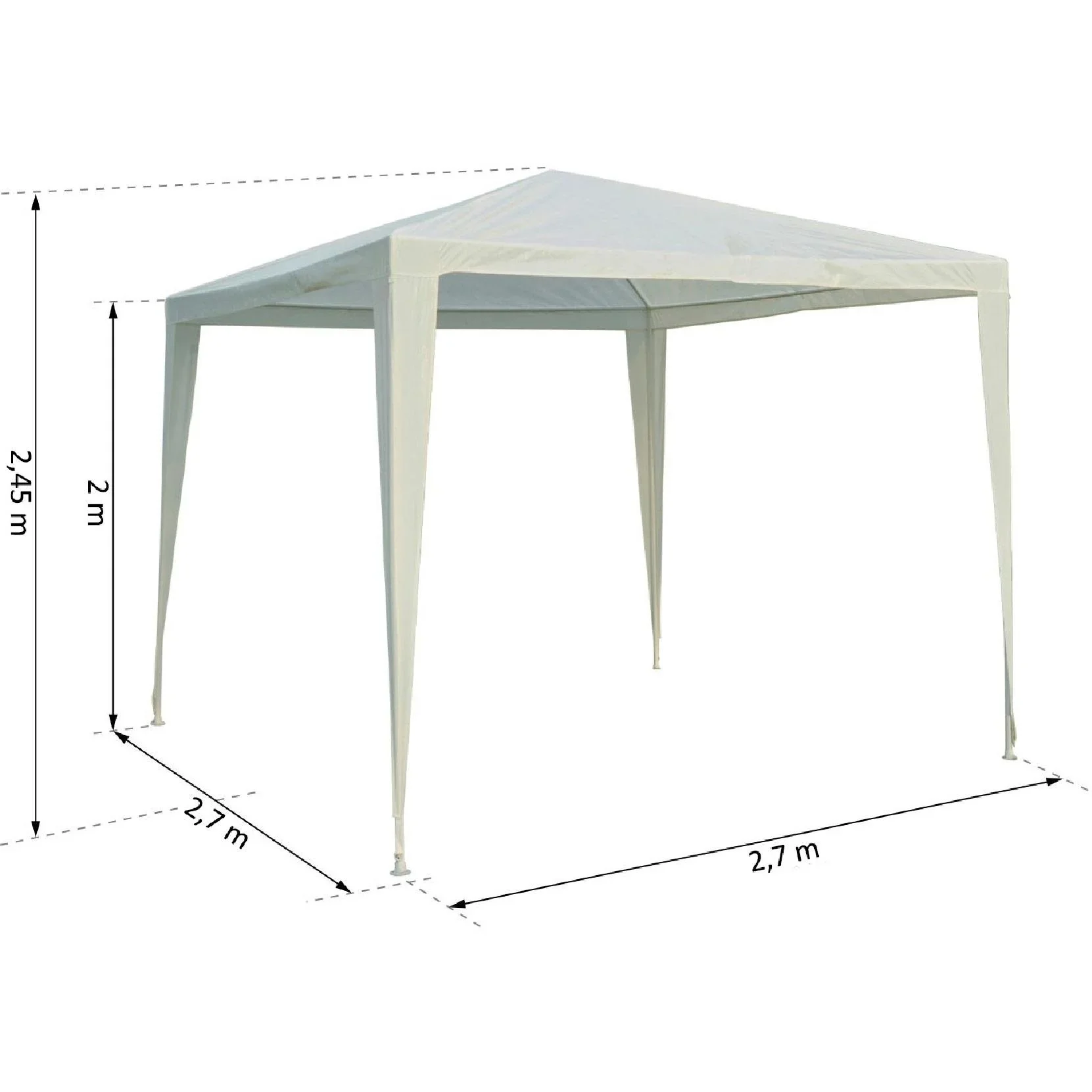 Gartenpavillon Partyzelt Gartenzelt Festzelt Klicksystem 90 g/m² PE-Plane Stahl Weiß 2,7 x 2,7 m - 3