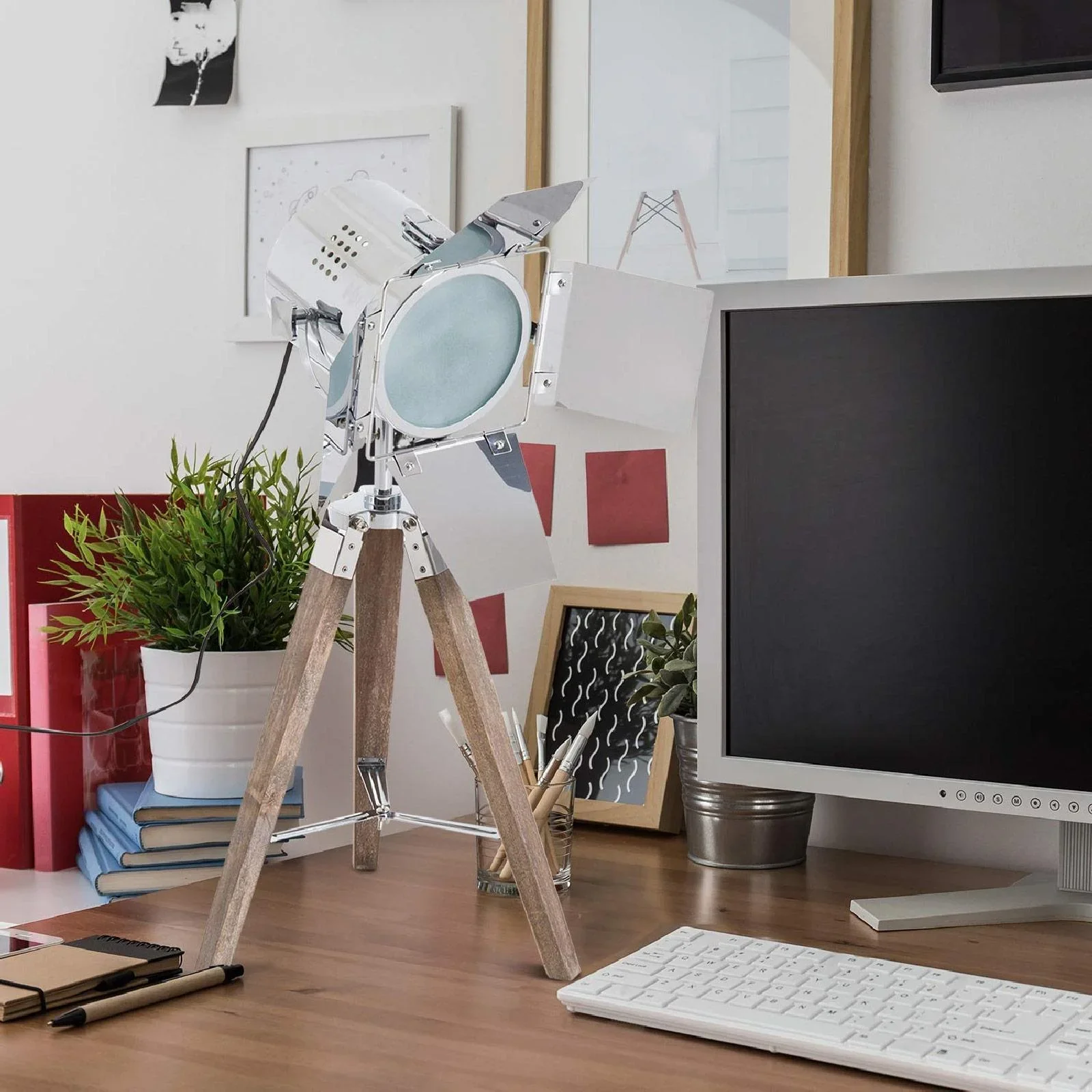 Tischlampe Silber Tischleuchte Dreibein Retroleuchte E14 - 1