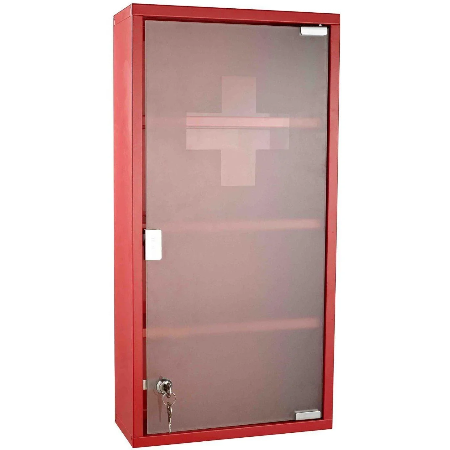 Medizinschrank aus Edelstahl zum Abschließen Erste Hilfe Schrank mit Schloss, rot - 3