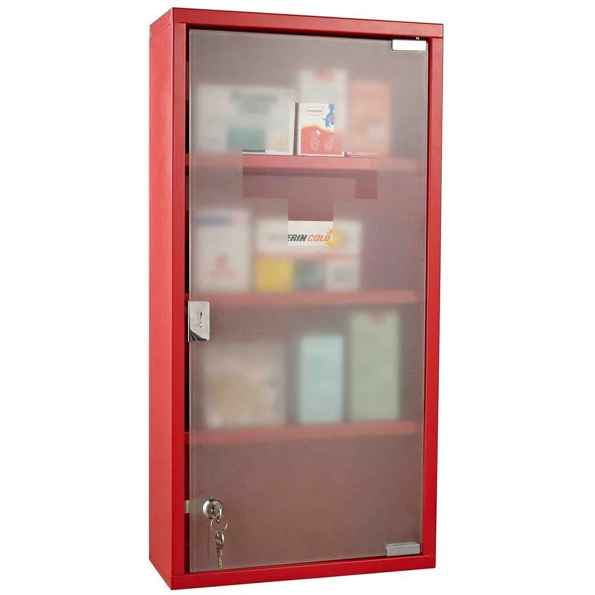 Medizinschrank aus Edelstahl zum Abschließen Erste Hilfe Schrank mit Schloss, rot - 4