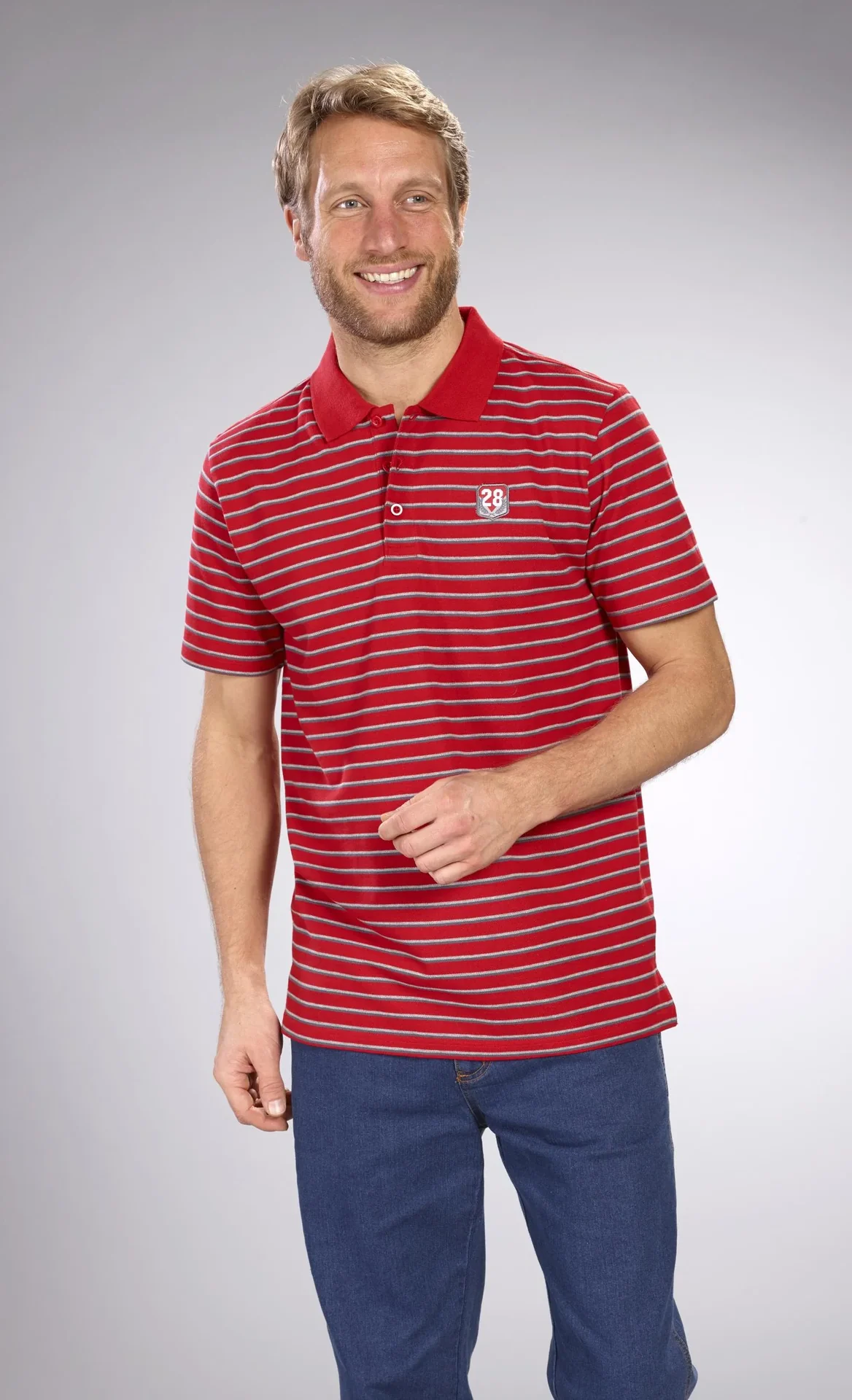 Poloshirt geknöpft, rot-gestreift, Gr.M - 5