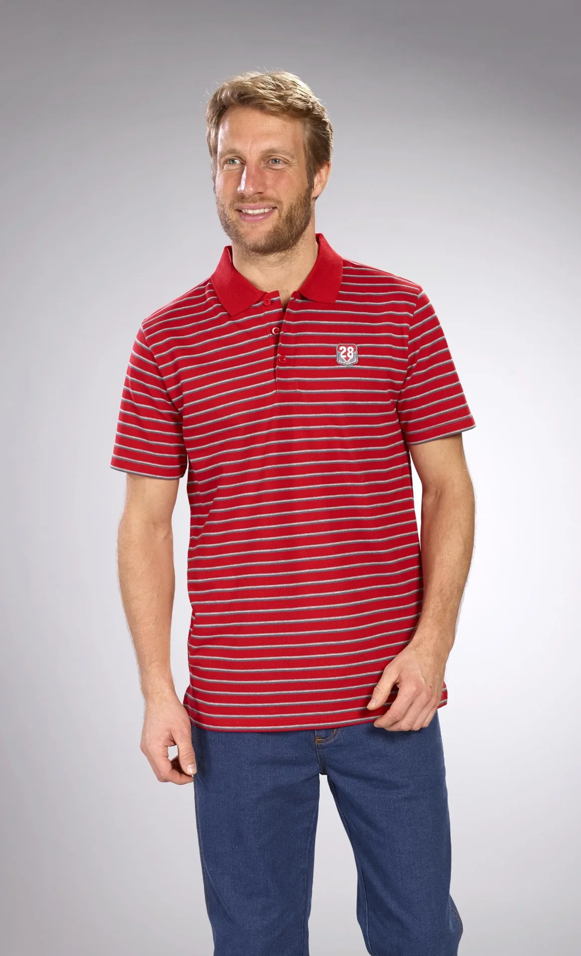 Poloshirt geknöpft, rot-gestreift, Gr.M - 6