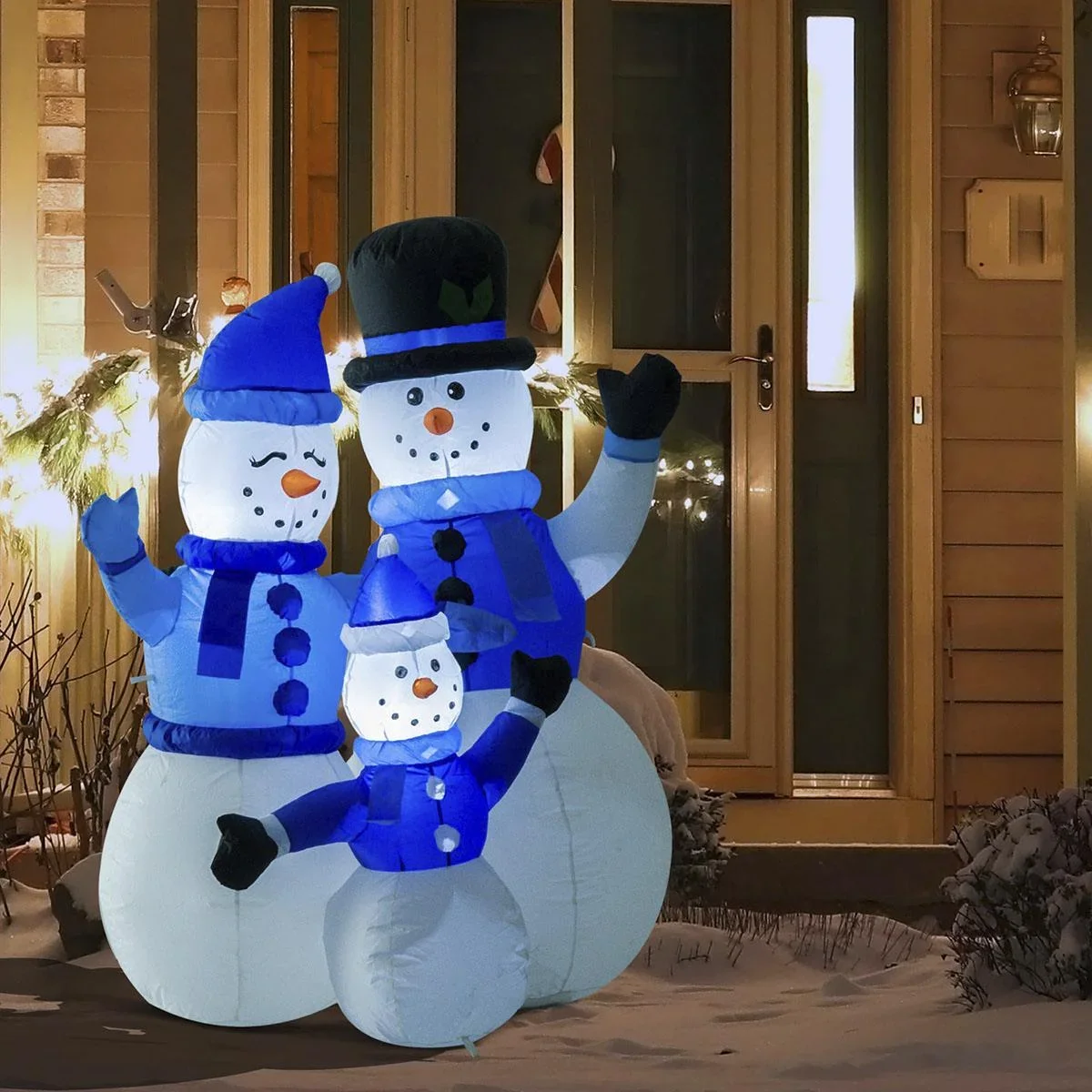 LED Schneemannfamilie aufblasbar weiß/blau - 1