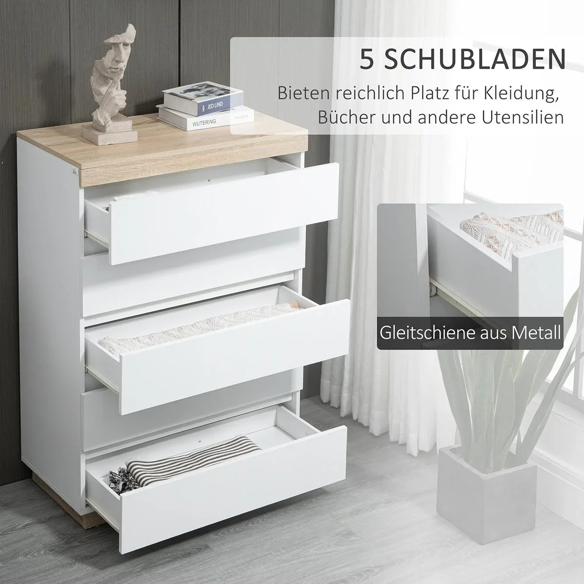 Druckertisch, Druckerständer, Bürowagen, Rollwagen mit Schublade+2 Ablagen+CPU-Ständer, Spanlatte, Schwarz, 60 x 40 x 68 - 2