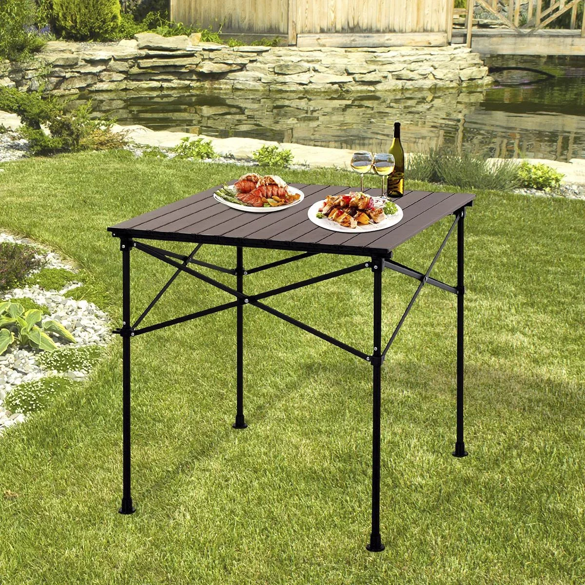 Campingtisch mit Holzmaserung dunkelbraun - 1