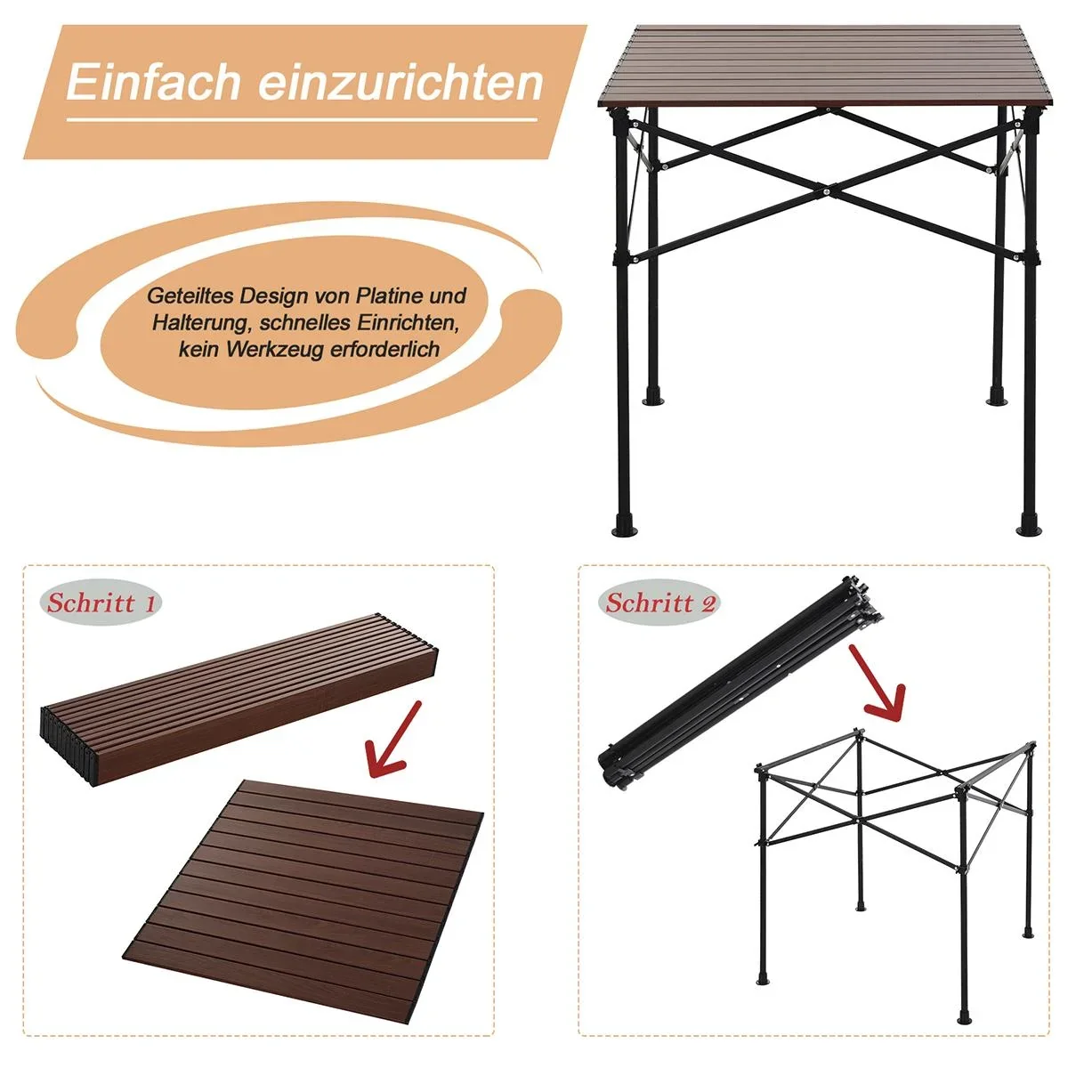 Campingtisch mit Holzmaserung dunkelbraun - 2