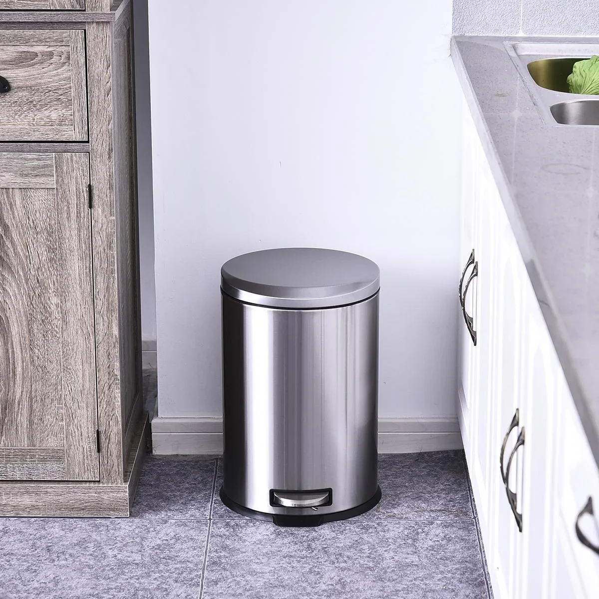 Kücheneimer mit Inneneimer silber/schwarz - 0