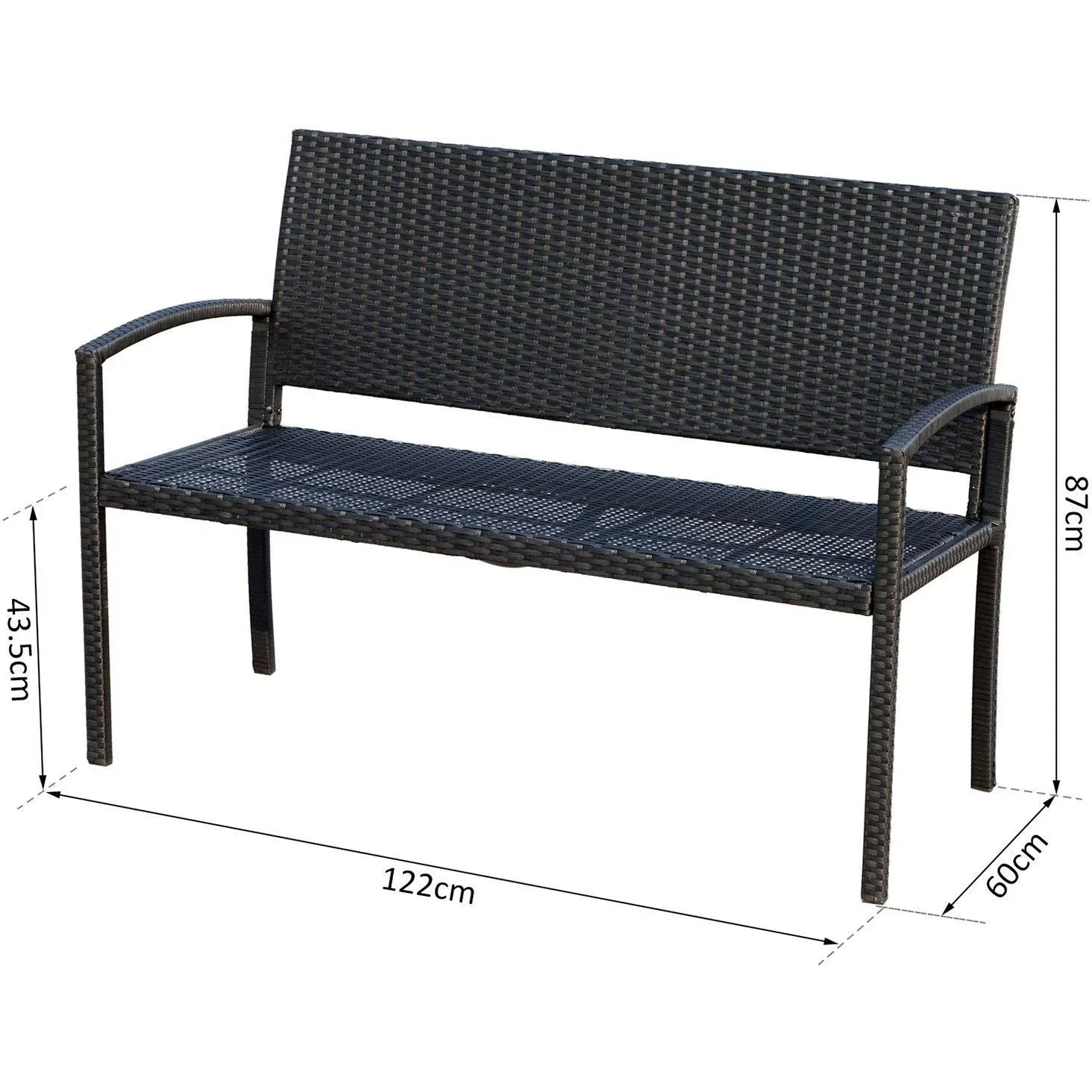 Polyrattan Gartenbank Sitzbank 2-Sitzer Stahl Schwarz - 0