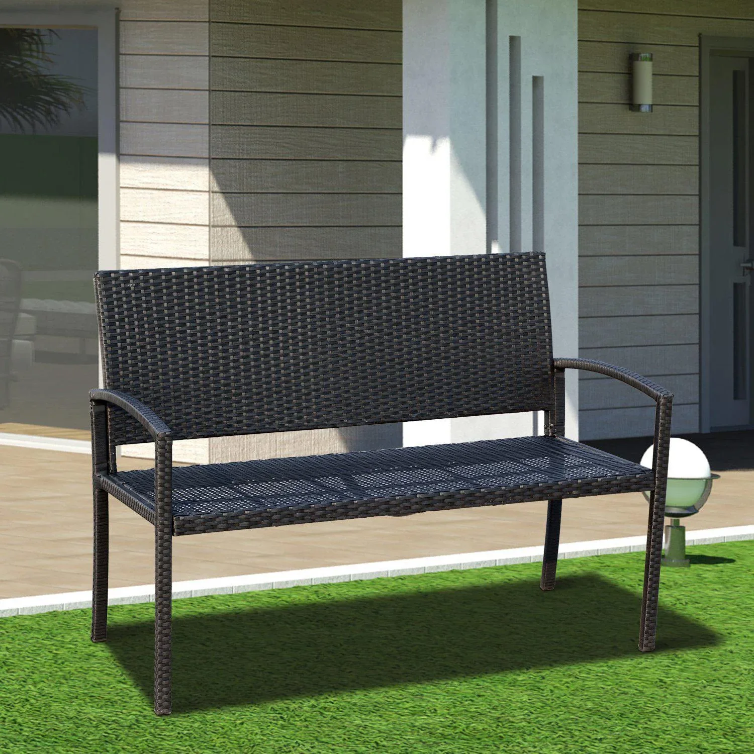 Polyrattan Gartenbank Sitzbank 2-Sitzer Stahl Schwarz - 4