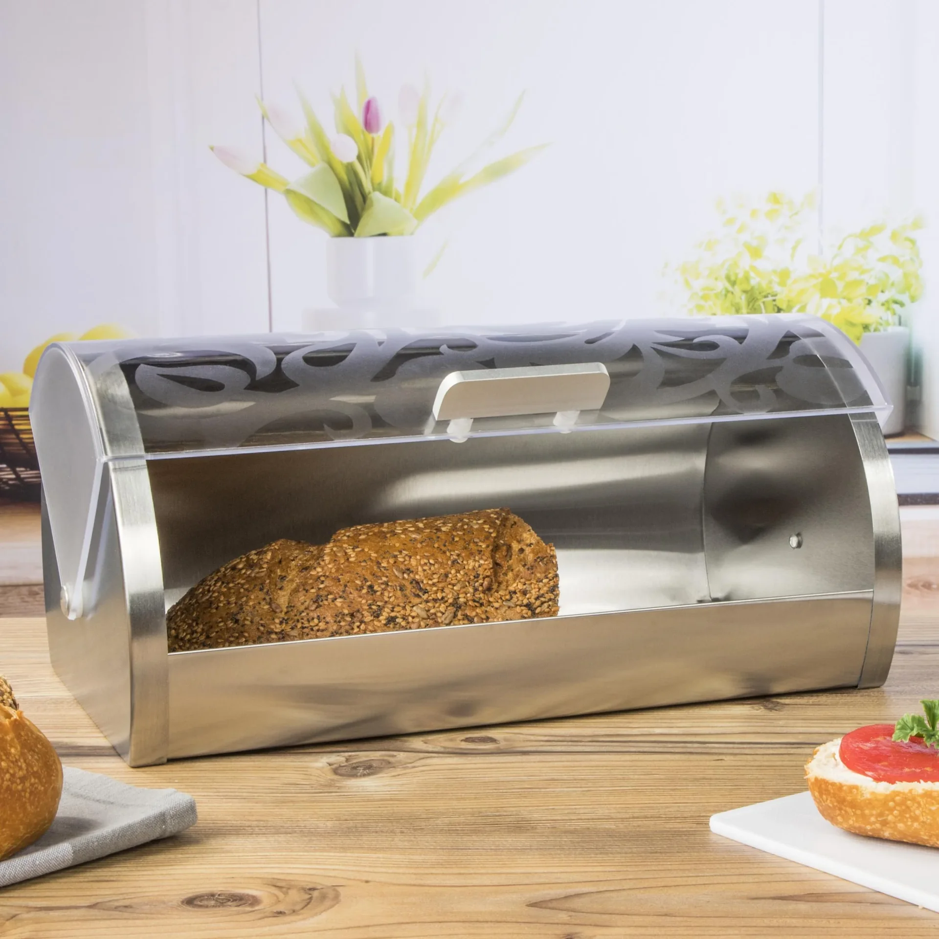 Brotkasten "Ranke" - Edelstahl mit Schiebedeckel 36 x 22 x 16,5 cm hoch - 0